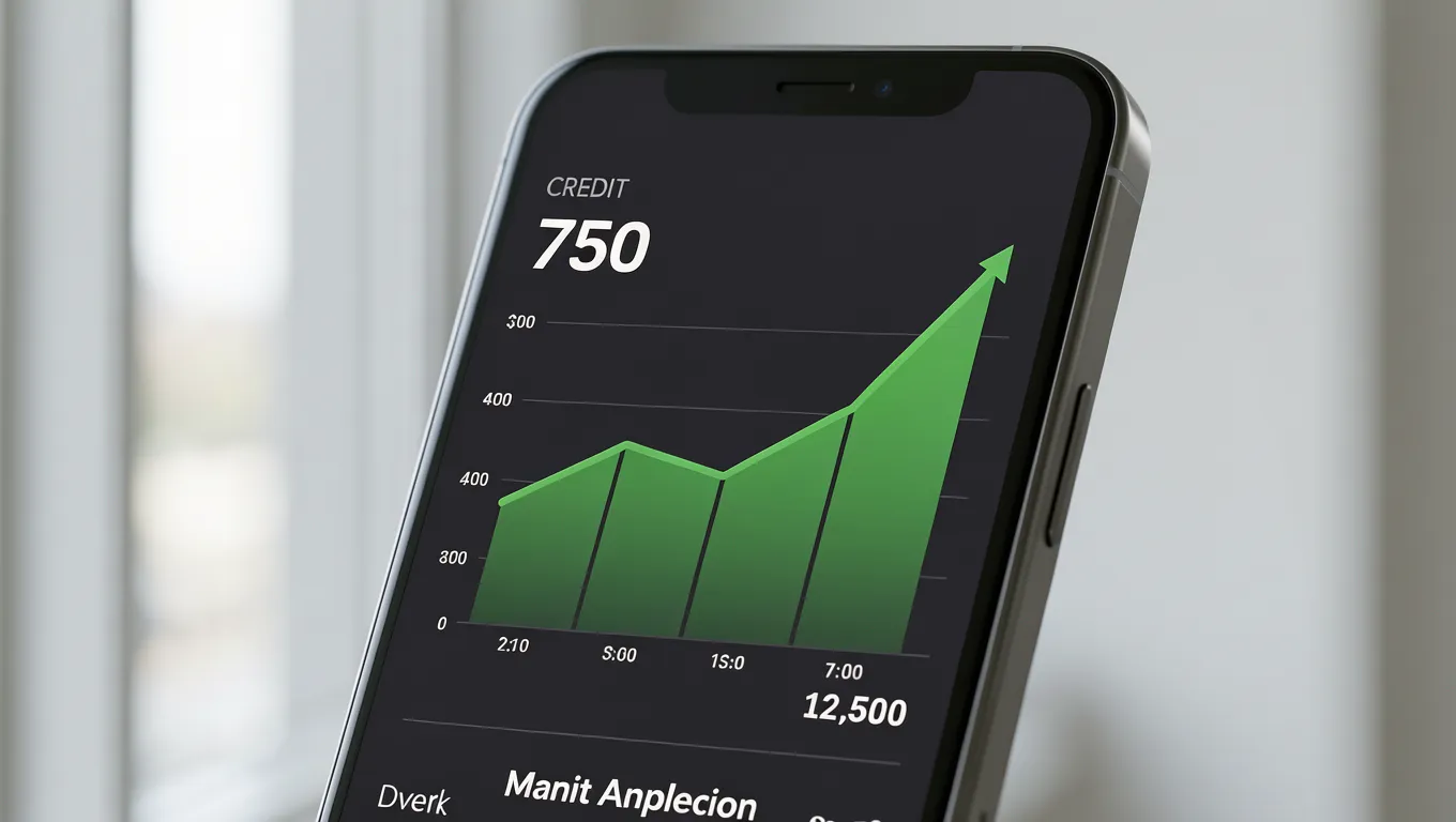 A digital credit score dashboard displaying a high rating for a good credit score.
