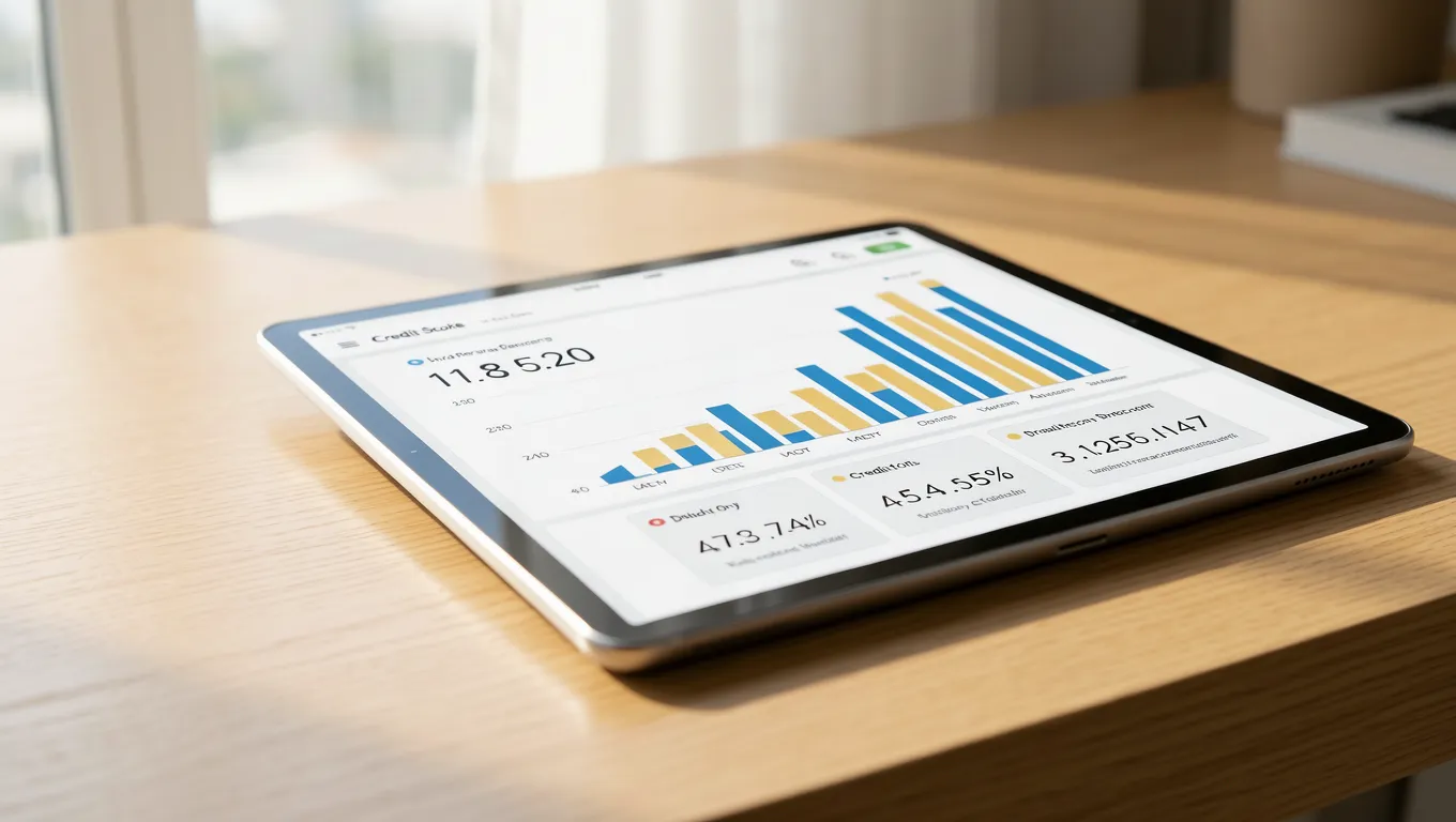 Digital credit score dashboard showing progress for someone fighting bad credit