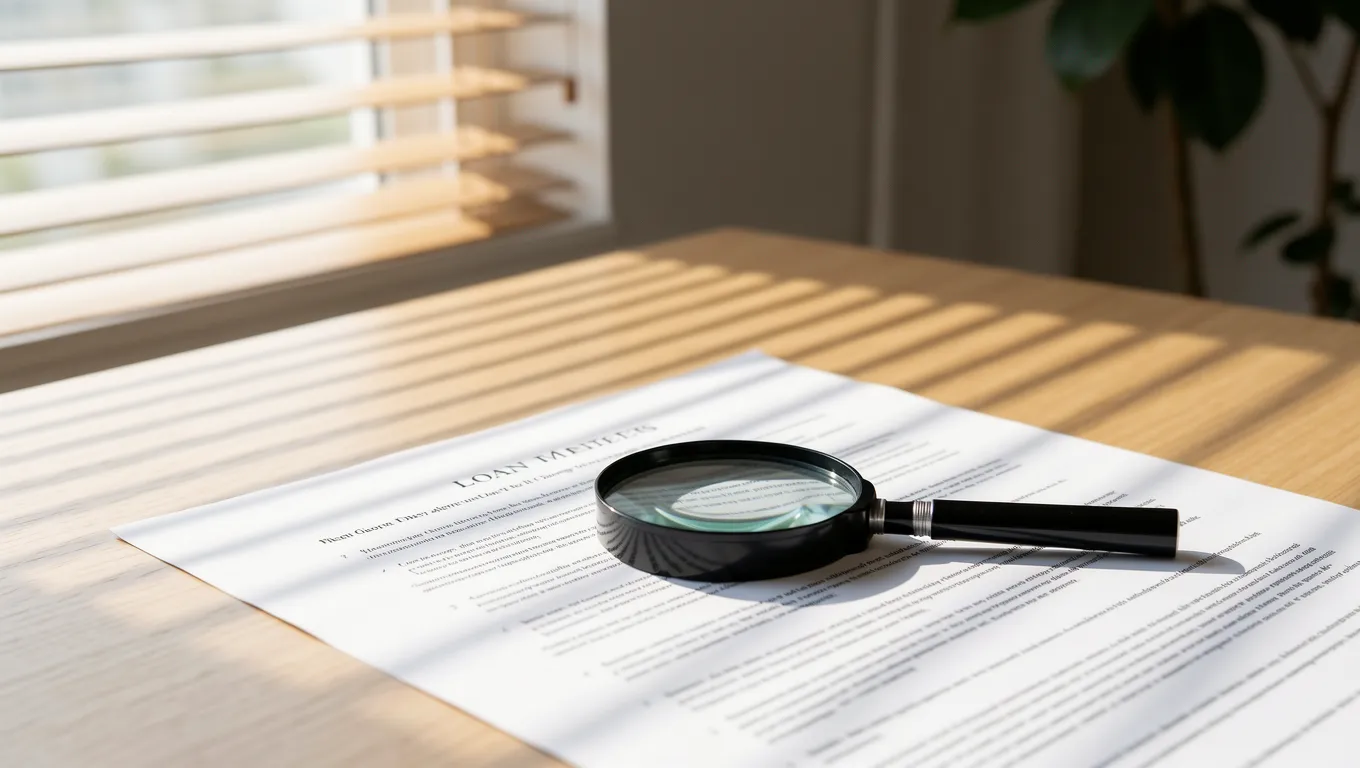 Magnifying glass inspecting fine print on a personal loan document