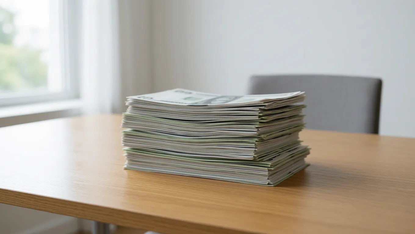 Person organizing debt documents to start building credit and stopping creditors.