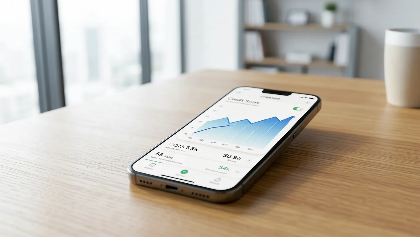 A digital display showing progress in building credit history via a mobile device.