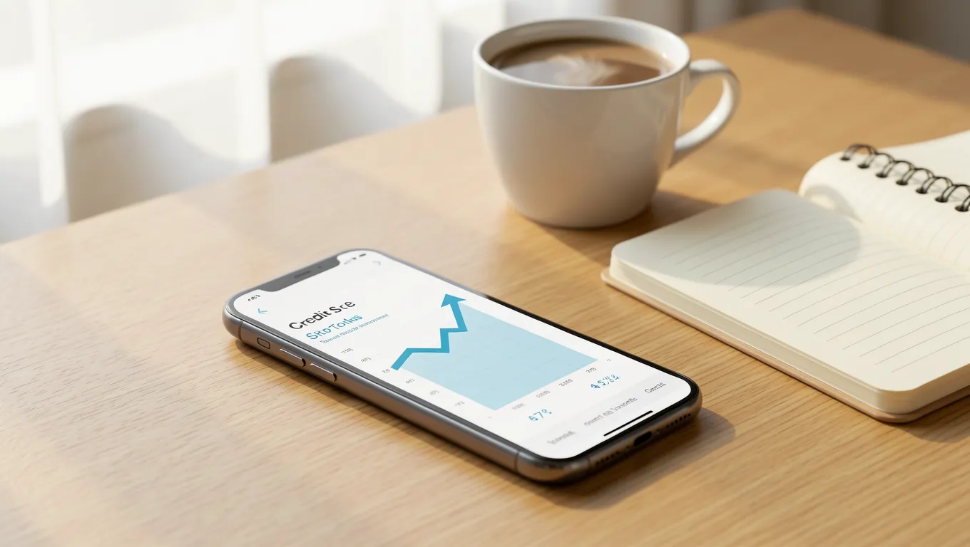 Smartphone showing a rising credit score dashboard as part of building credit ideas