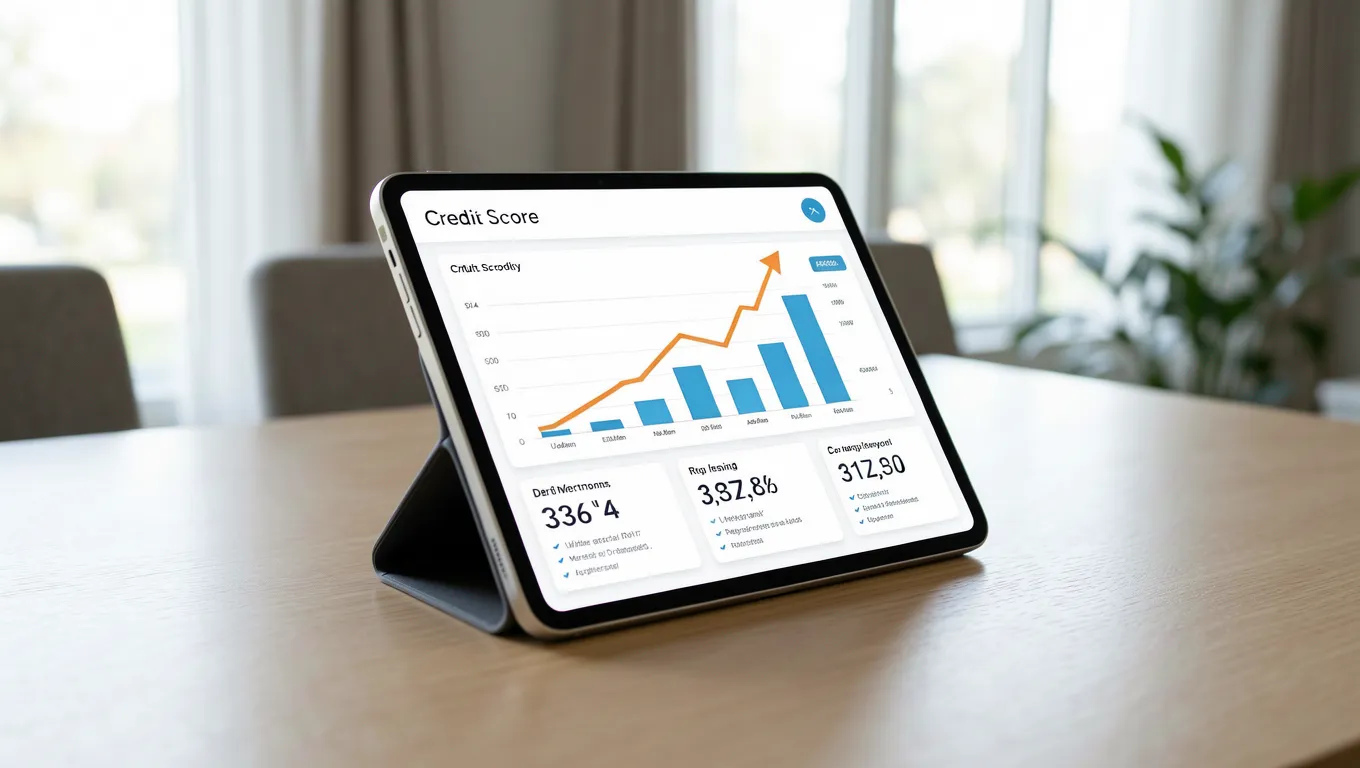 A digital credit score dashboard showing improvement through cooperation credit repair