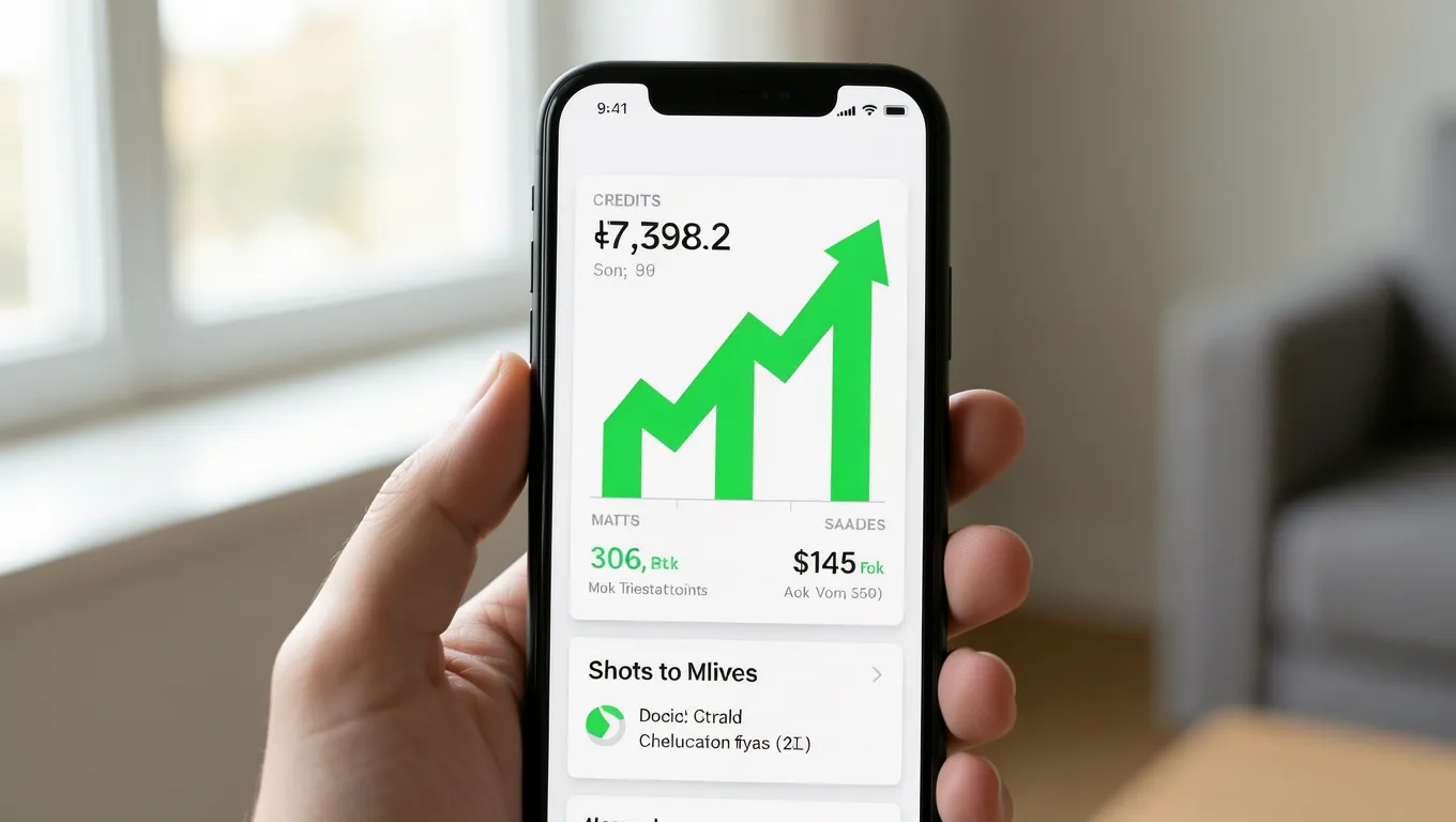 Digital credit score dashboard displaying an increasing trend for credit repair skipping to build.