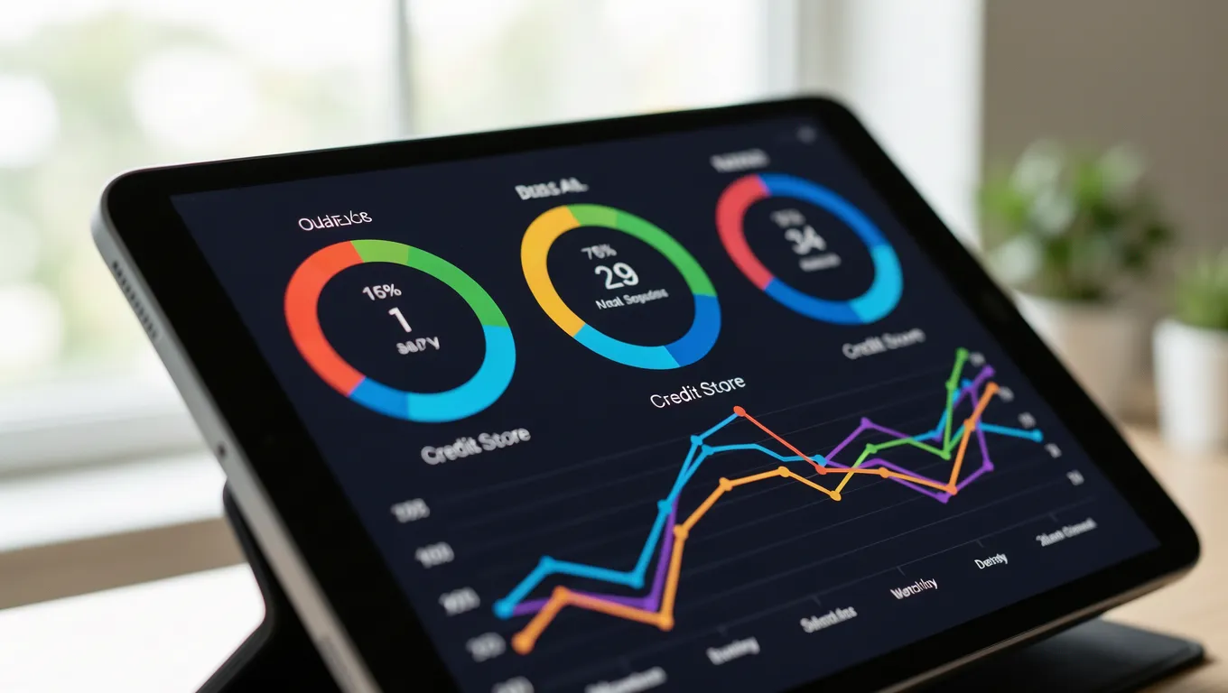 A digital dashboard showing various credit score ratings for financial planning.