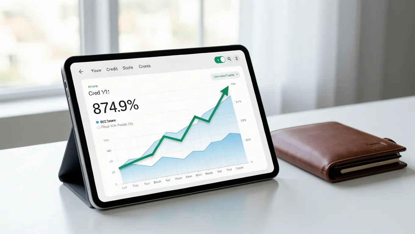 A digital credit score dashboard displaying rising trends for credit score repair.