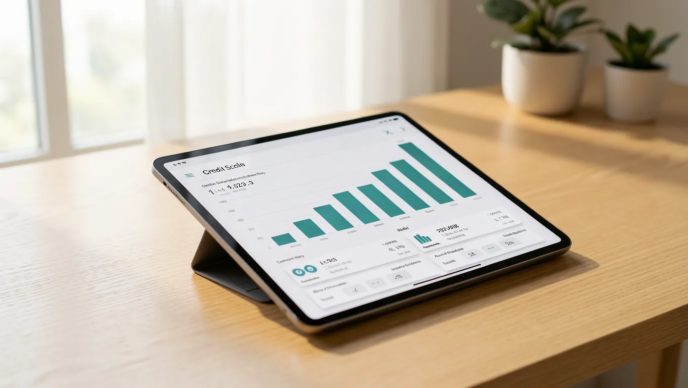 A digital tablet showing a credit score increasing for personal loans for bad credit